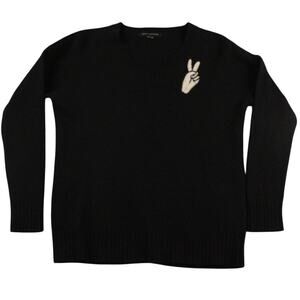 Skull Cashmere Sweater Womens Small/Med Wool Goth Punk Peace Sign V Neck